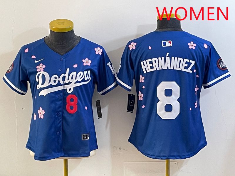 Women Los Angeles Dodgers #8 Hernandez Blue Sakura Edition 2025 Nike MLB Jersey style 8->women mlb jersey->Women Jersey